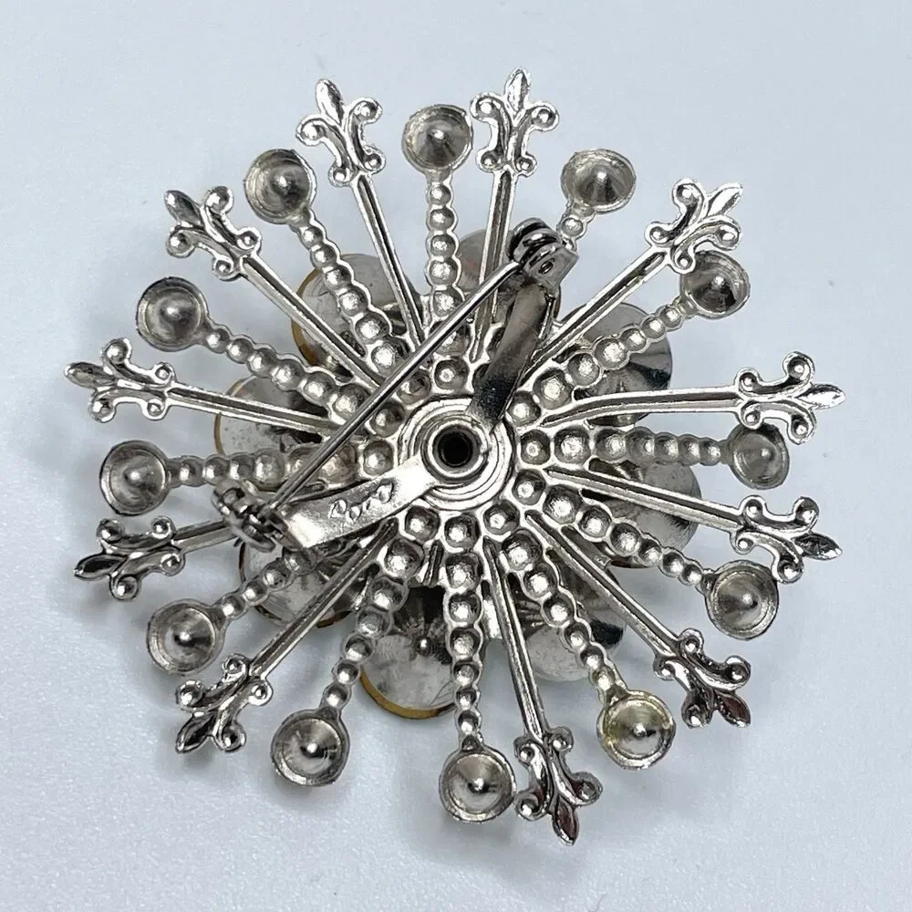 Vintage Coro White Glass Snow Flake Floral Brooch Pin Statement Stunning Bold